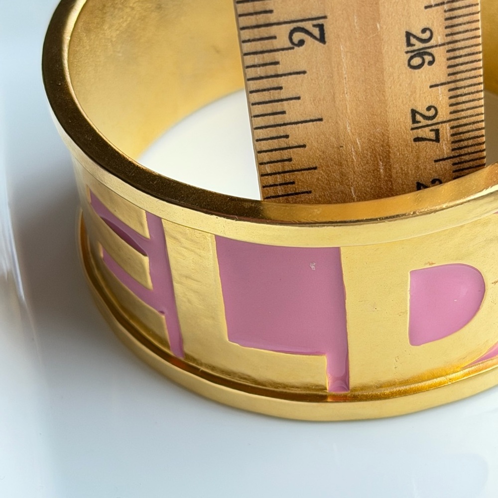 Karl Lagerfeld 80s Vintage Pink Enamel Gold Logo Letters Bangle Bracelet 8” - Picture 15 of 17